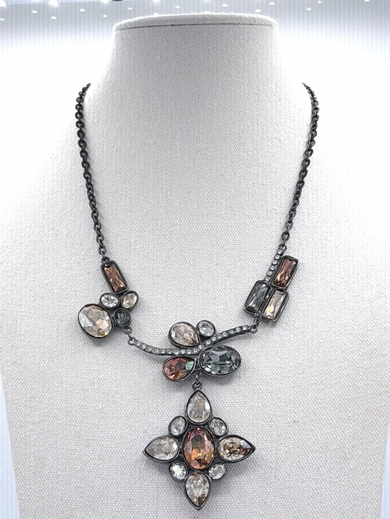 unmarked Jewelry - Antiqued Gunmetal Warm Neutral  Asymmetric  Floral or Vine-Like Branch Necklace